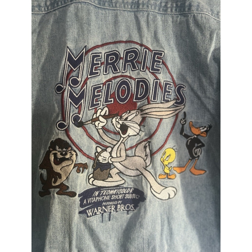 Looney Tunes Denim Shirt Mens S Bugs Bunny Warner Bros 80s #90s #VTG